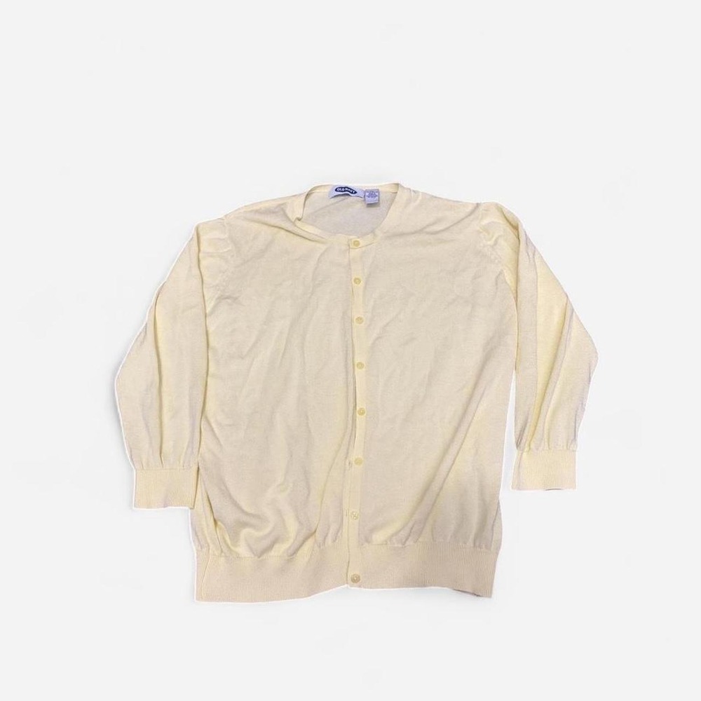 Old Navy Butter Yellow Womens XL Cotton Crew Button Cardigan 3/4 sleeves